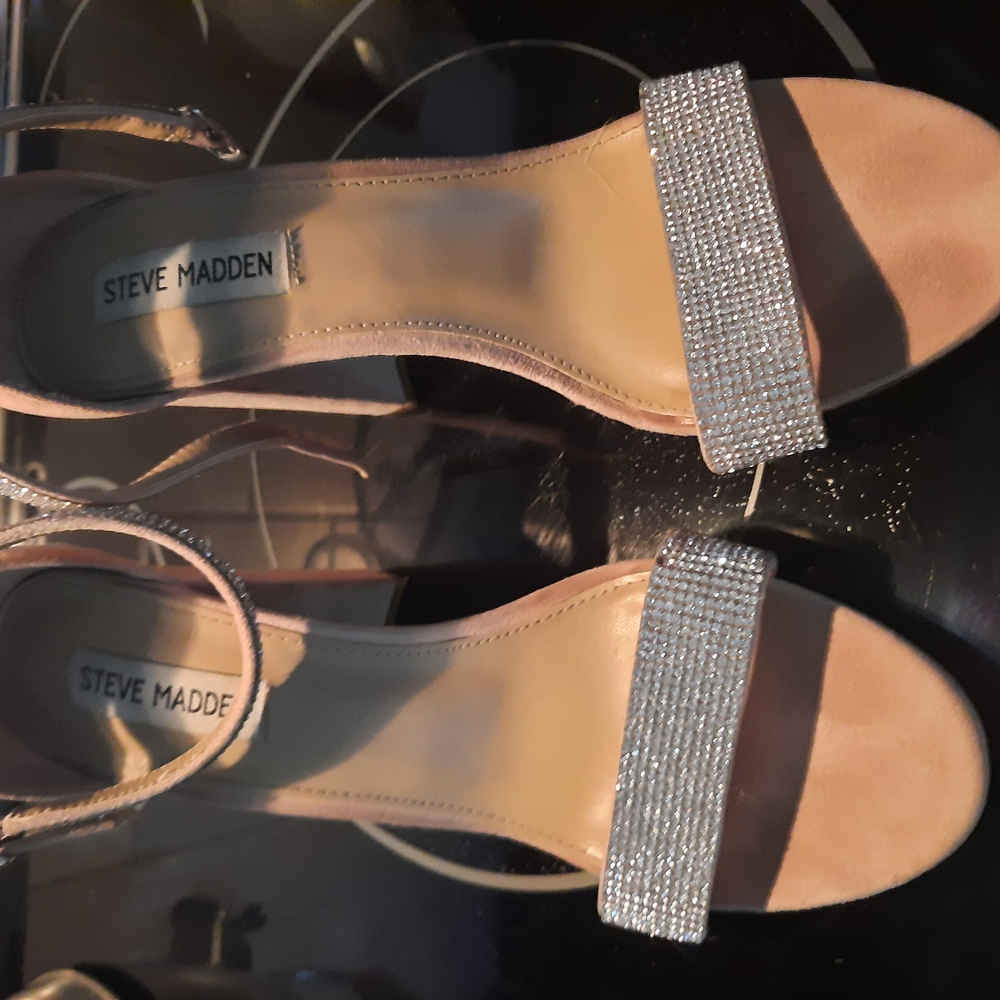 Steve Madden Silver Heels with Rhinestone Embellishments